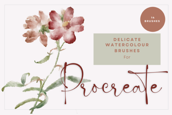 14 Delicate Watercolor Brushes for Procreate Projects