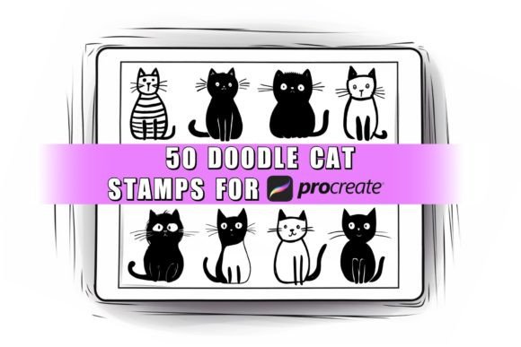 50 Cat Doodle Procreate Stamps Brushes for Creative Projects