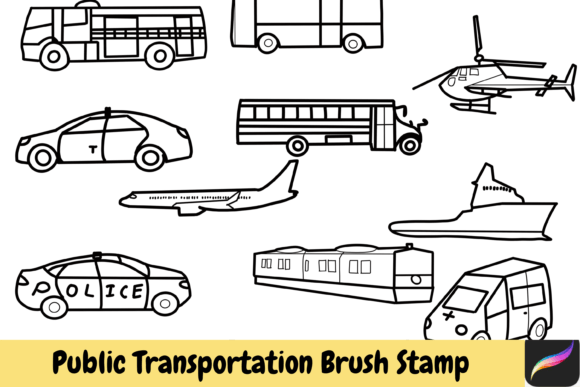 Bring Your Designs to Life with Public Transport Hand Drawn Brush Stamps
