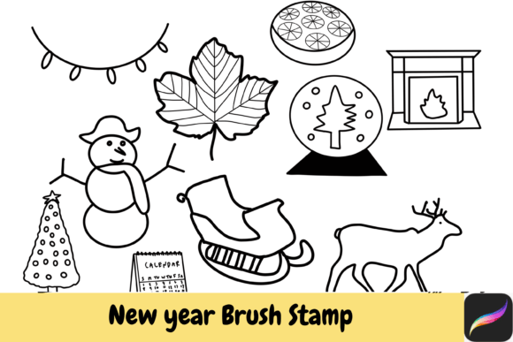 Celebrate with Hand Drawn New Year Brush Stamps for Procreate