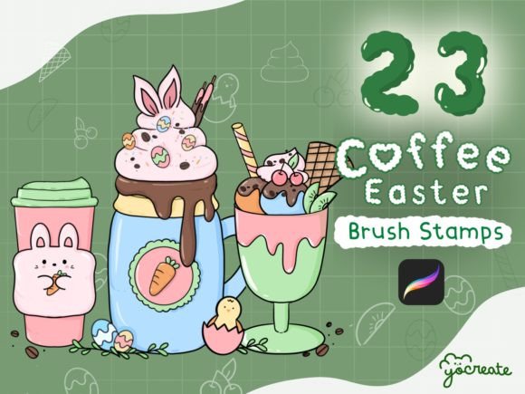 Cute Coffee Easter Brush Stamps for Procreate